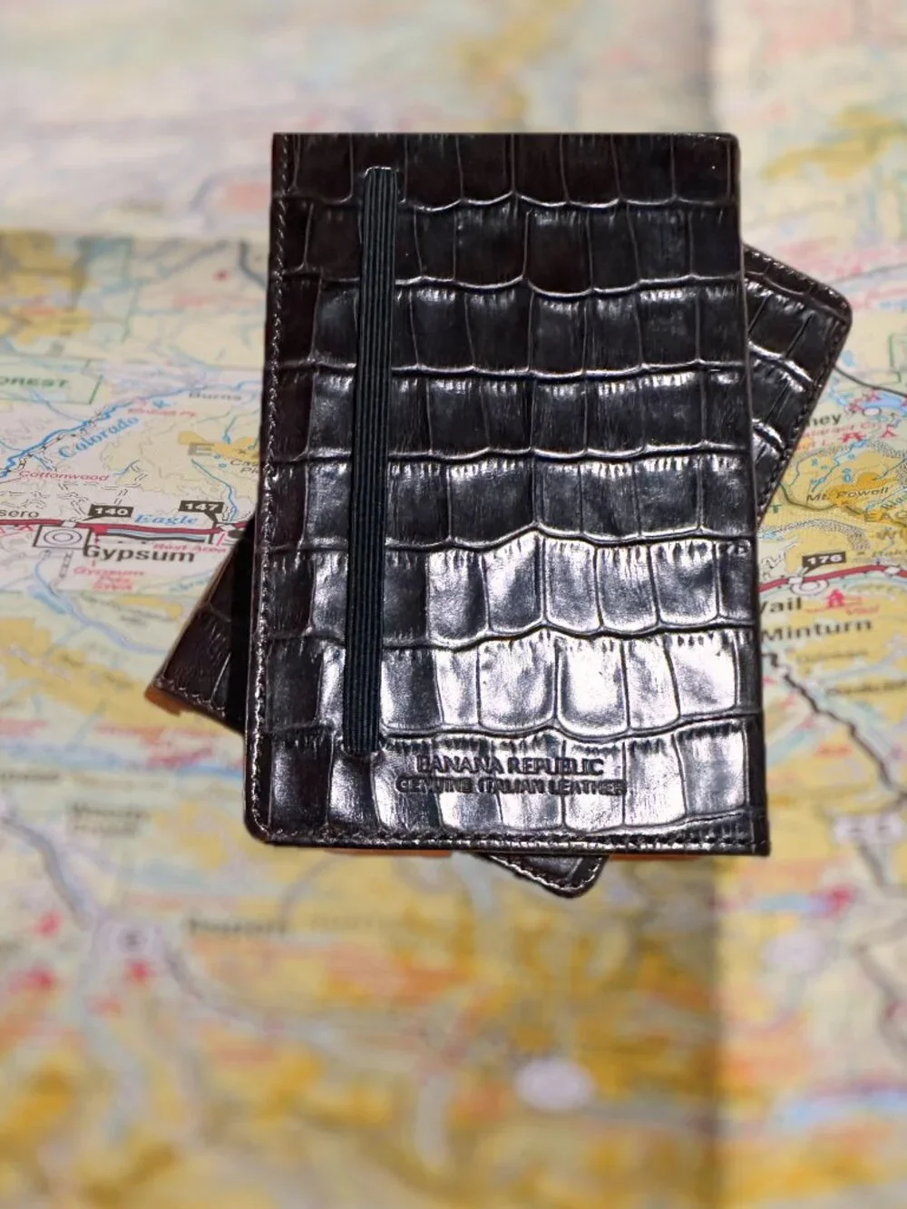 VINTAGE BANANA REPUBLIC CROCODILE-STAMPED LEATHER JOURNALS (2) - NWOT